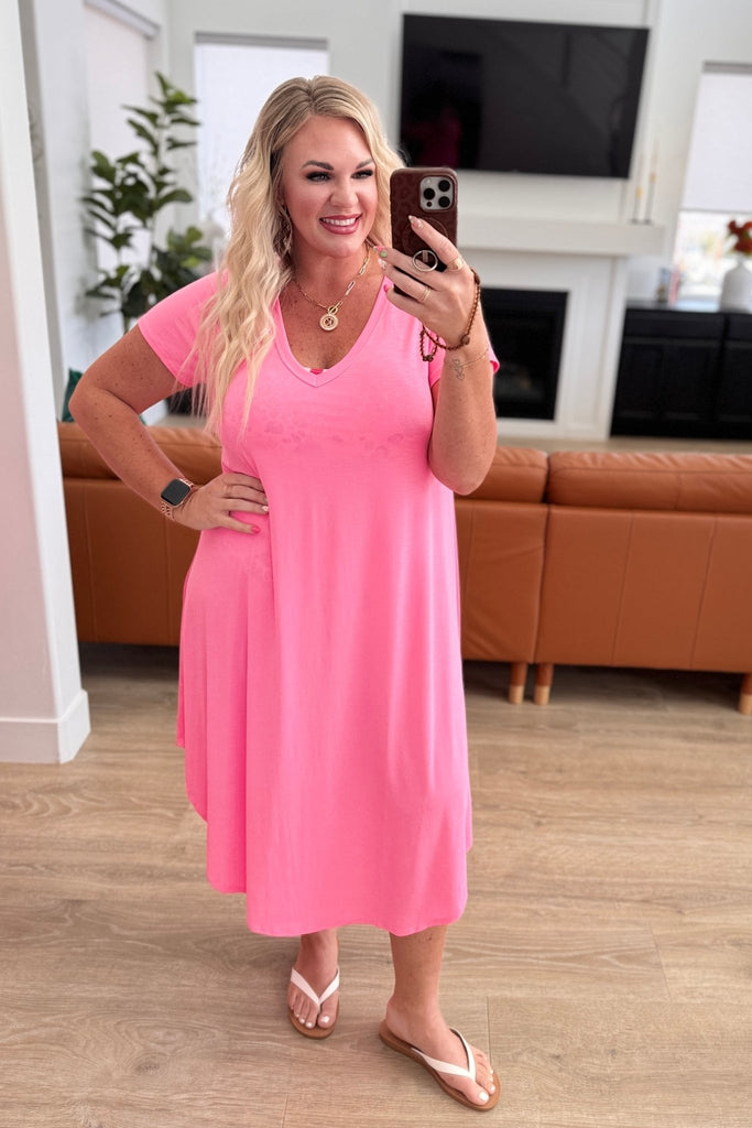 Dolman Sleeve Maxi Dress in Neon Pink - Molliee Boutique