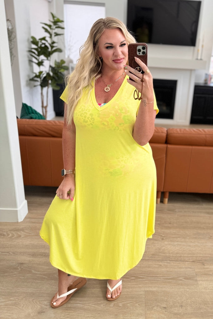 Dolman Sleeve Maxi Dress in Neon Yellow - Molliee Boutique