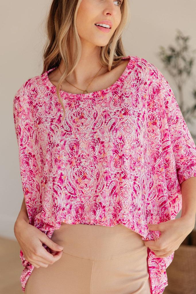 Essential Blouse in Fuchsia and White Paisley - Molliee Boutique
