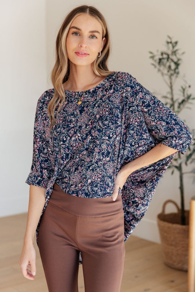 Essential Blouse in Navy Paisley - Molliee Boutique
