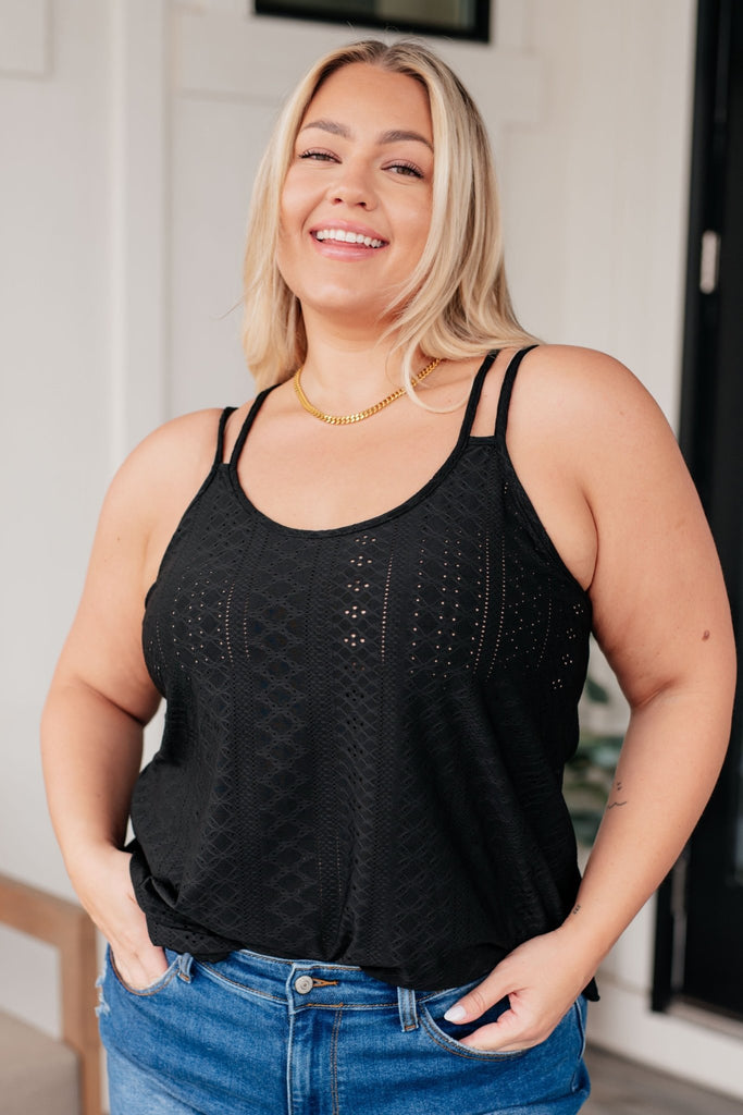 Eye on the Prize Eyelet Tank in Black - Molliee Boutique