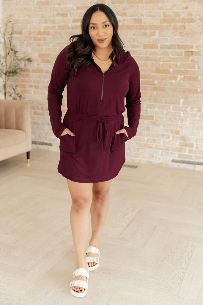 Getting Out Long Sleeve Hoodie Romper in Maroon - Molliee Boutique