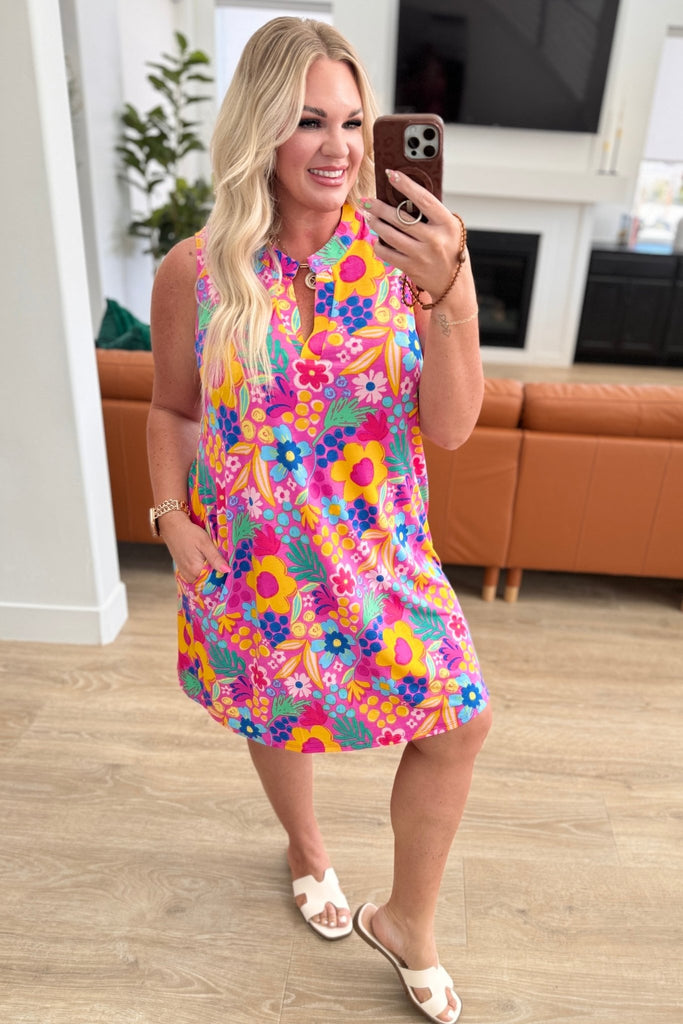 Lizzy Tank Dress in Hot Pink Mixed Floral - Molliee Boutique