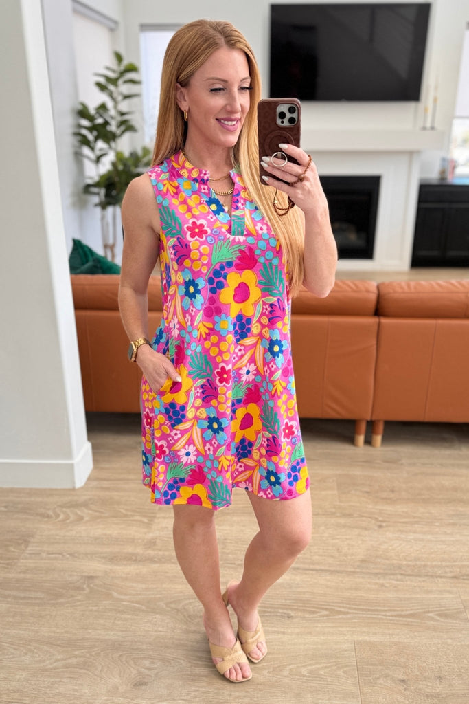 Lizzy Tank Dress in Hot Pink Tropical Floral - Molliee Boutique