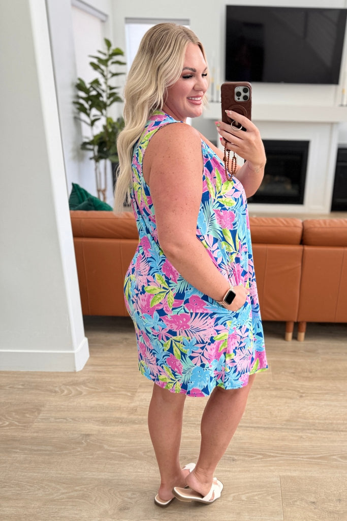 Lizzy Tank Dress in Royal Tropical Floral - Molliee Boutique