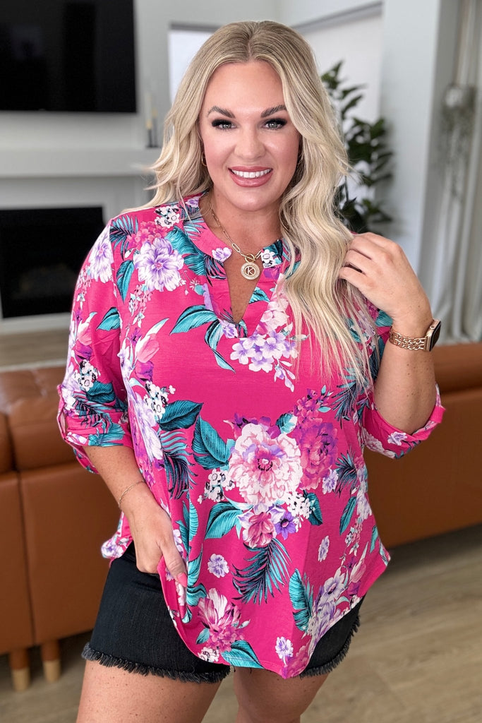 Lizzy Top in Magenta and Teal Tropical Floral - Molliee Boutique