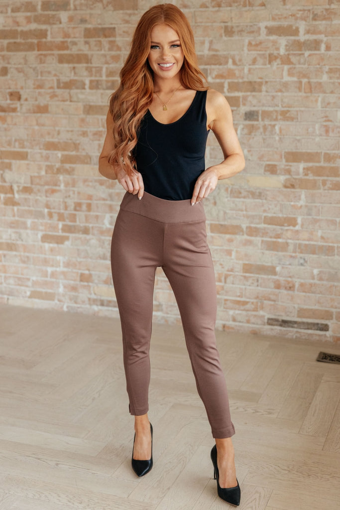 Magic Ankle Crop Skinny Pants in Dark Brown - Molliee Boutique