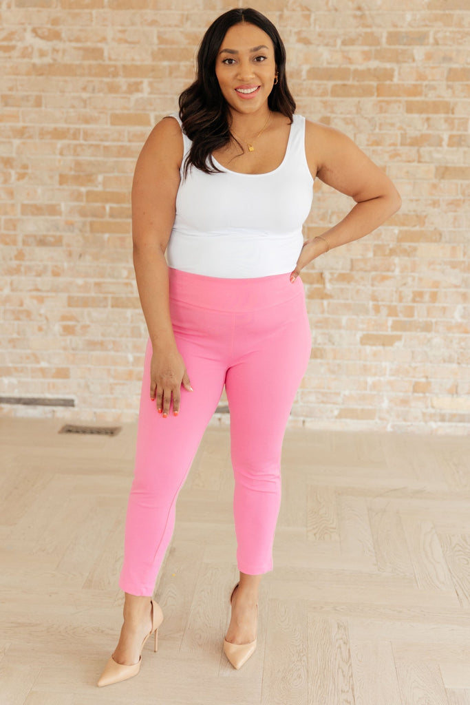 Magic Ankle Crop Skinny Pants in Dark Pink - Molliee Boutique