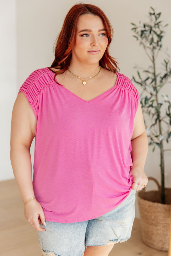 Ruched Cap Sleeve Top in Magenta - Molliee Boutique