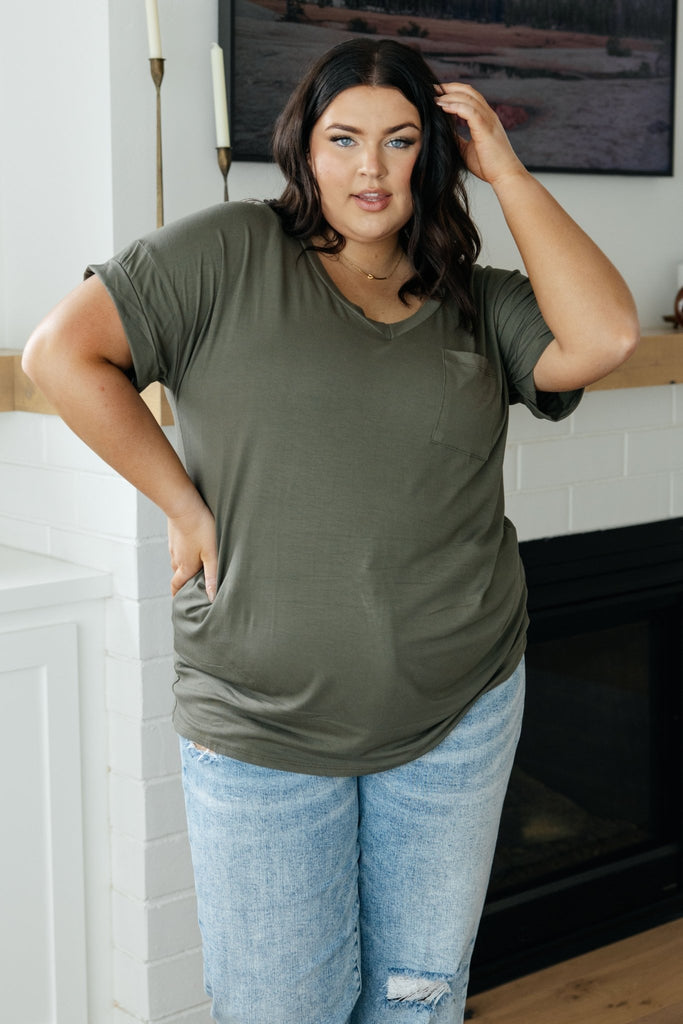 Absolute Favorite V-Neck Top in Olive - Molliee Boutique