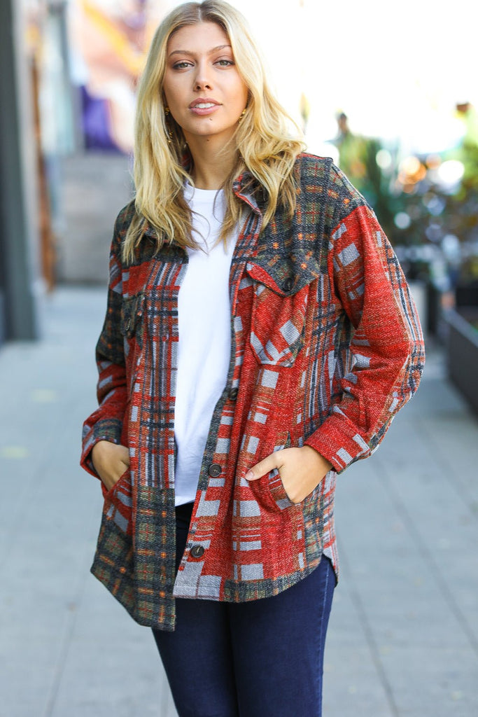 All I Have Hunter Green Plaid Jacquard Oversize Shacket - Molliee Boutique