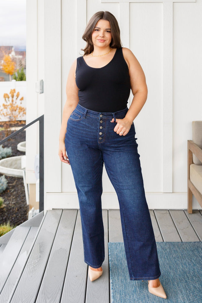Arlo High Rise Button-Fly Straight Jeans - Molliee Boutique