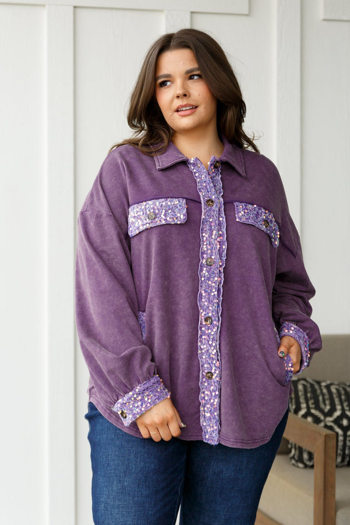 Chaos of Sequins Shacket in Purple - Molliee Boutique