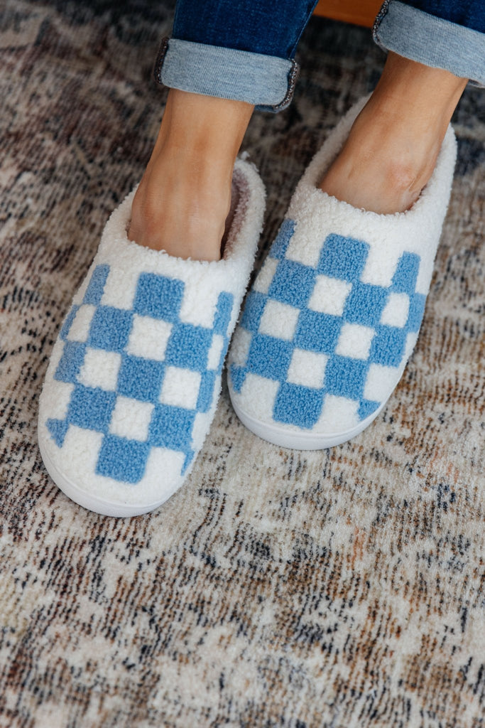 Checked Out Slippers in Blue - Molliee Boutique