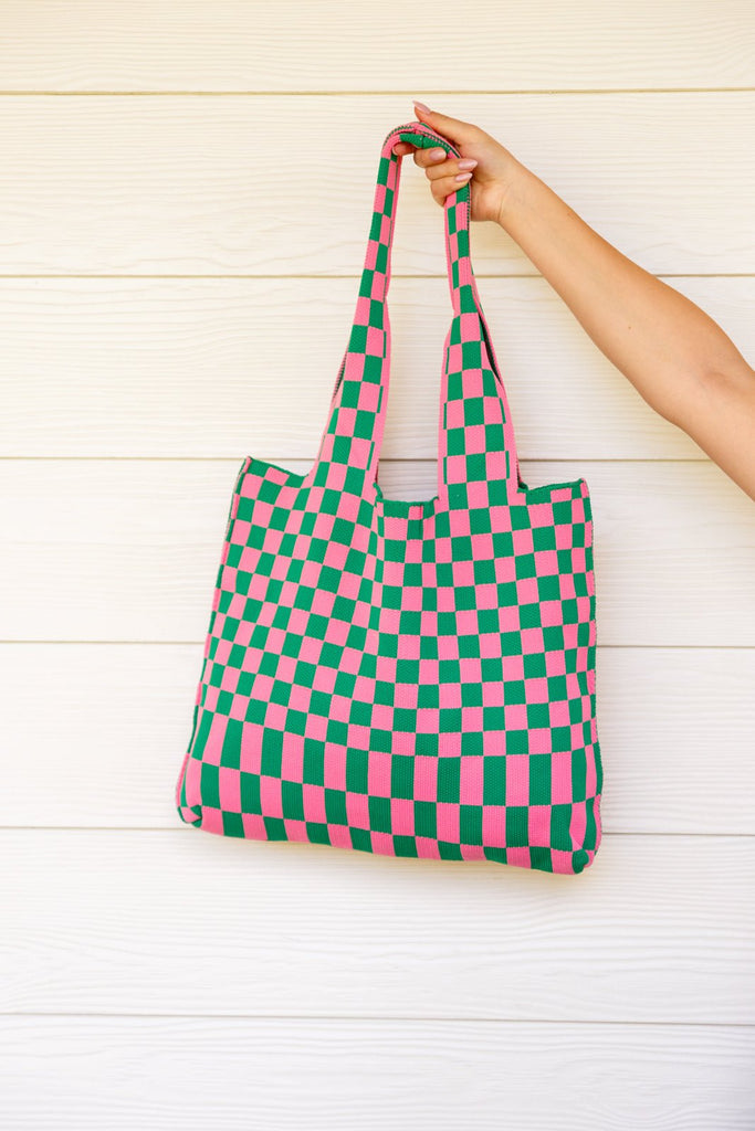 Checkerboard Lazy Wind Big Bag in Pink & Green - Molliee Boutique