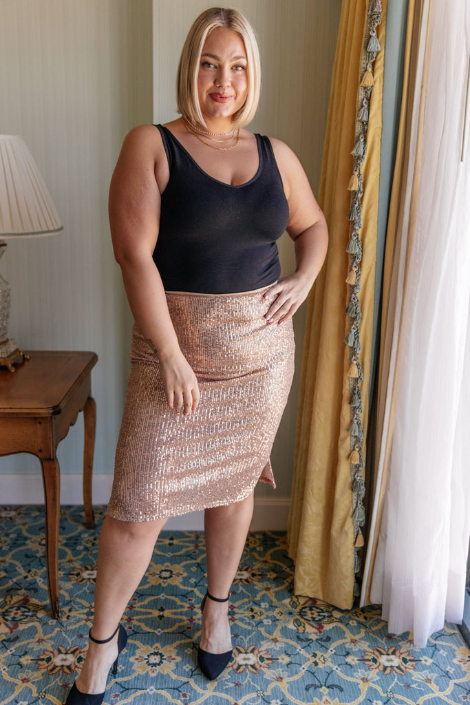 Gilded Age Sequin Skirt in Champagne - Molliee Boutique