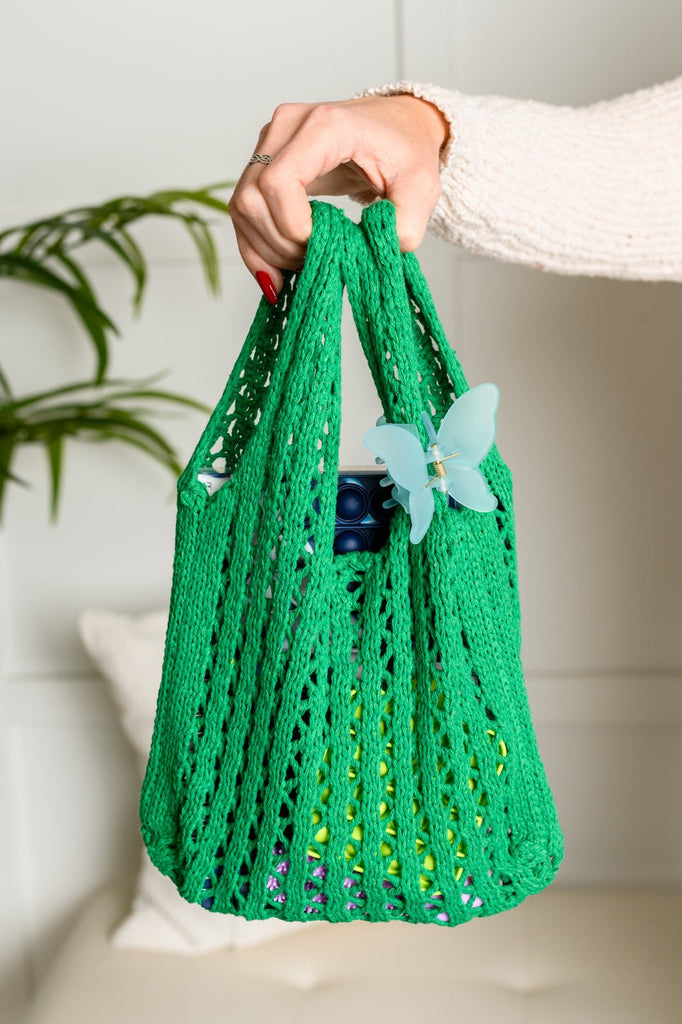 Girls Day Open Weave Bag in Green - Molliee Boutique