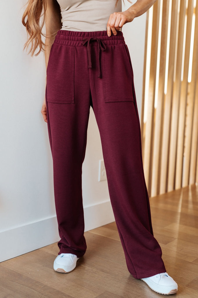 Handle That Straight Leg Pants in Wine - Molliee Boutique