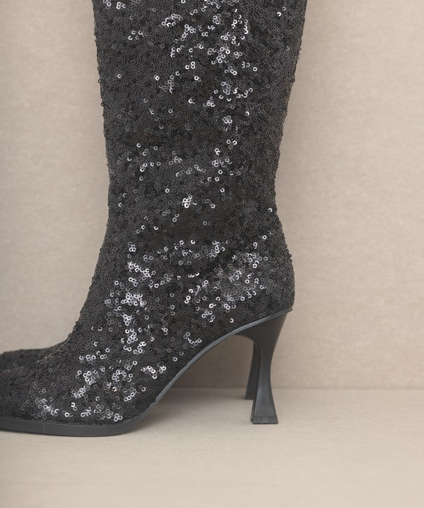Jewel Knee High Sequin Boots - Molliee Boutique