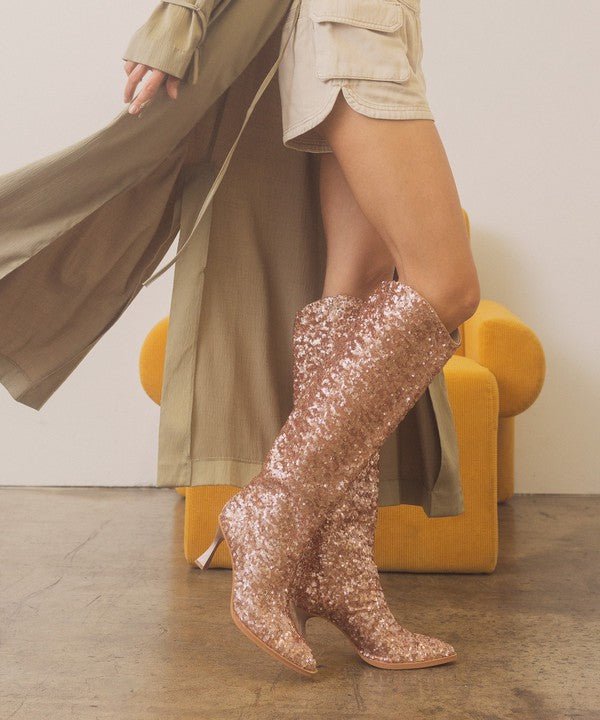 Jewel Knee High Sequin Boots - Molliee Boutique
