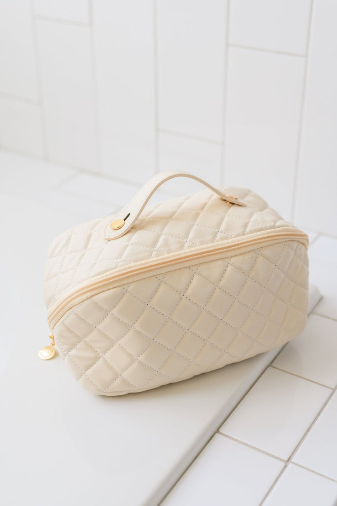 Large Capacity Quilted Makeup Bag in Cream - Molliee Boutique