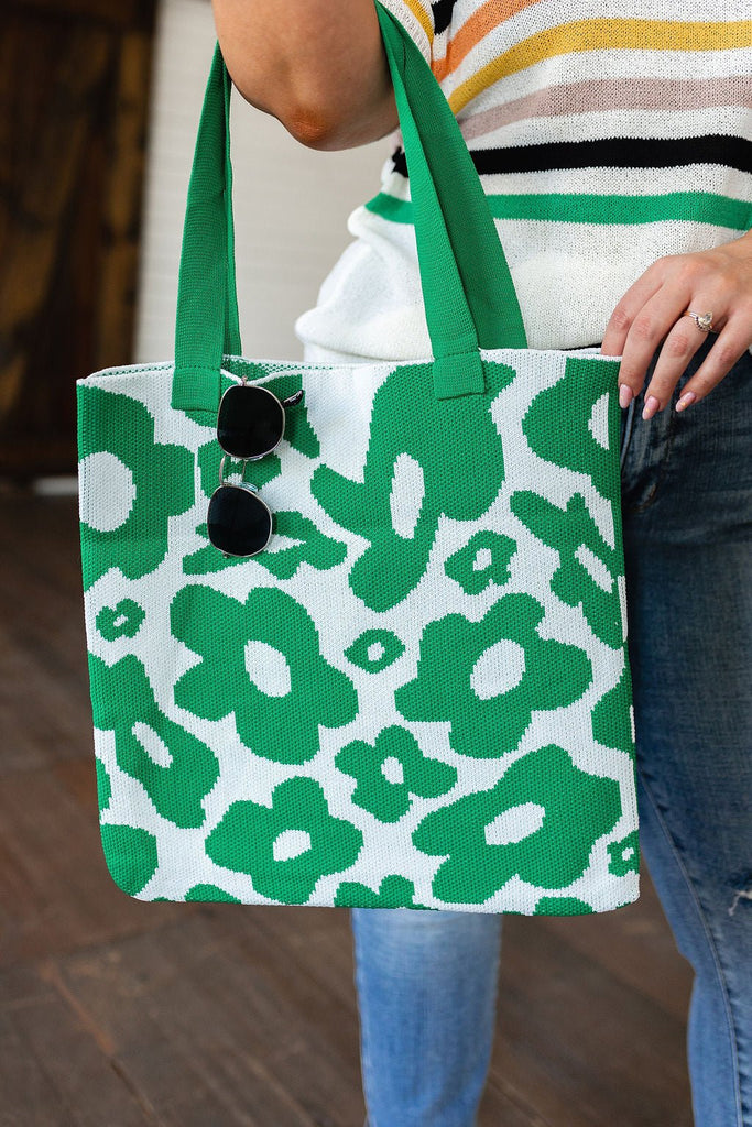Lazy Daisy Knit Bag in Green - Molliee Boutique
