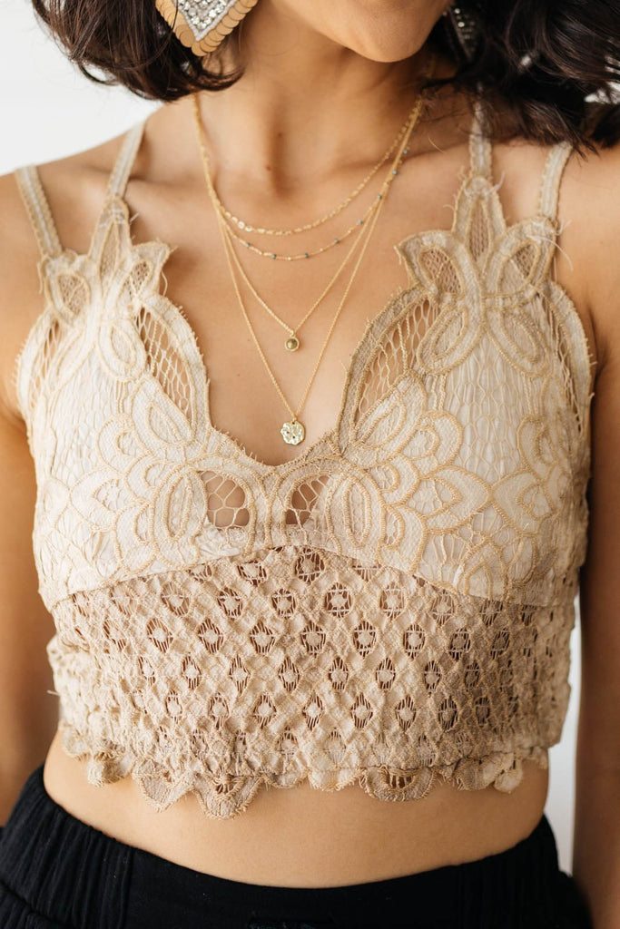 Live In Lace Bralette in Taupe - Molliee Boutique