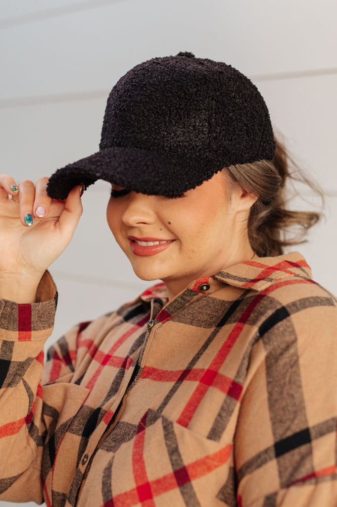 Lyla Sherpa Ball Cap in Black - Molliee Boutique
