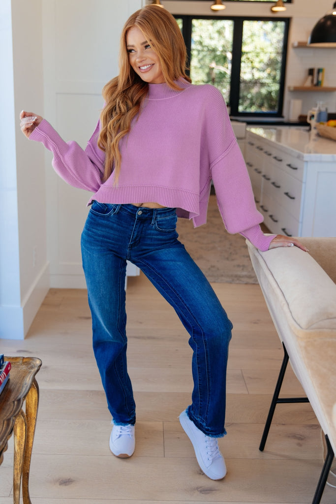 Mags Side Slit Cropped Sweater in Mauve - Molliee Boutique