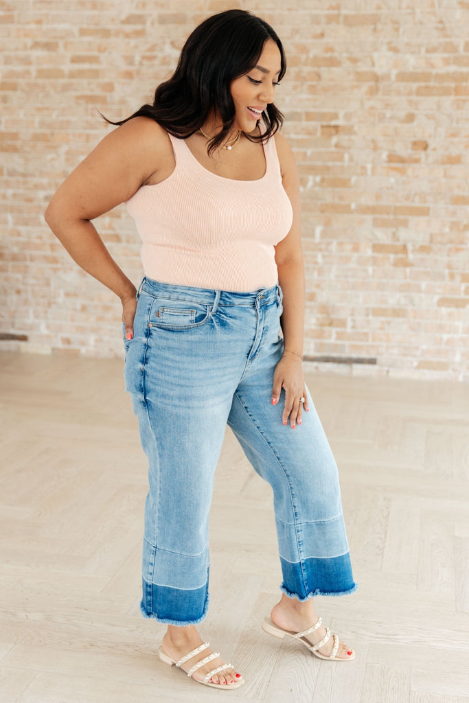 Olivia High Rise Wide Leg Crop Jeans in Medium Wash - Molliee Boutique