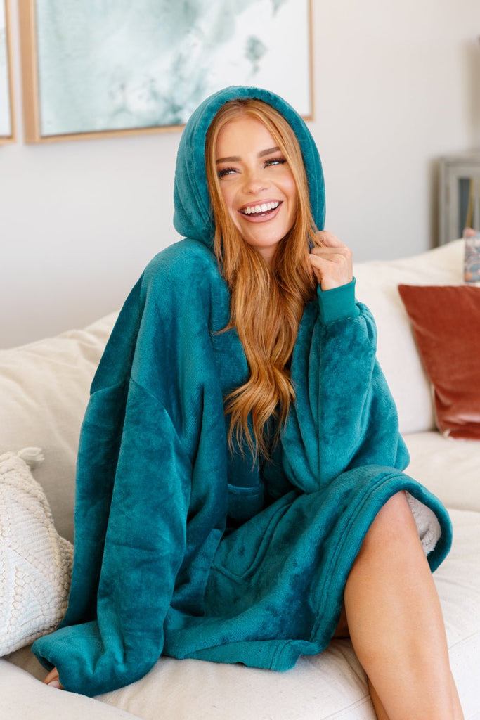 Oversized Velour Blanket Hoodie in Green - Molliee Boutique