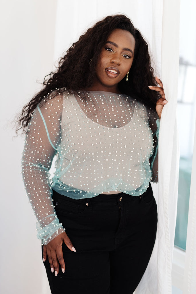 Pearl Diver Layering Top in Light Cyan - Molliee Boutique
