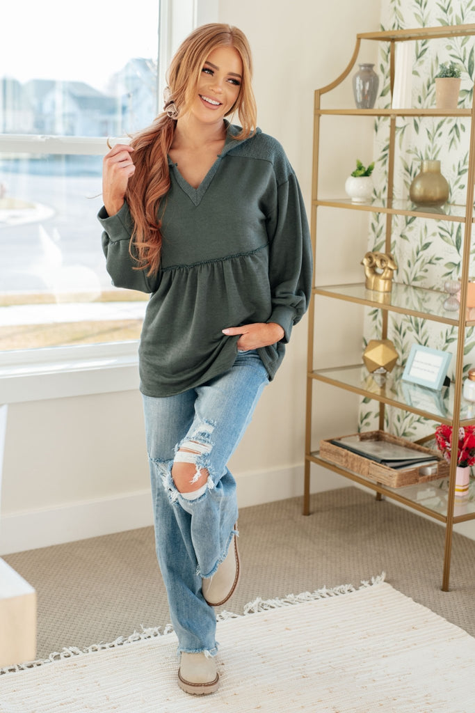 She's Not Wrong Hooded V-Neck Pullover - Molliee Boutique