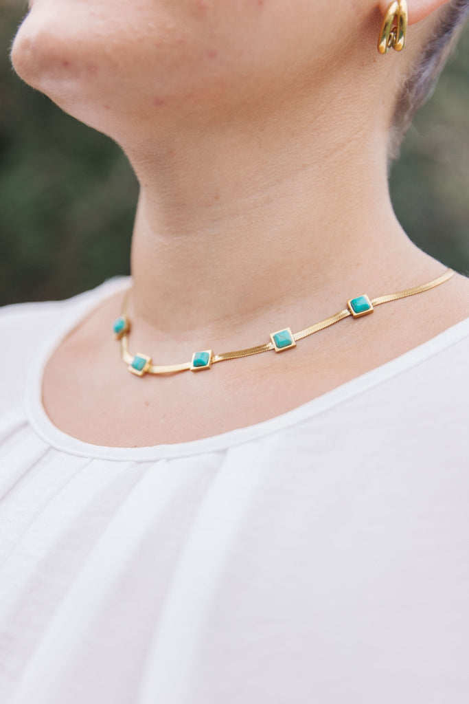 Turquoise Squares Necklace - Molliee Boutique